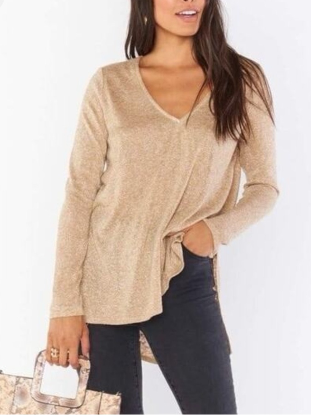 NEW Show me your MuMu Clark gold sparkle knit tunic lightweight sweater XS